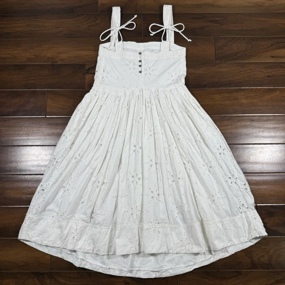 Free People Women's Size Medium White Sleeveless Primavera‎ Eyelet Midi Dress